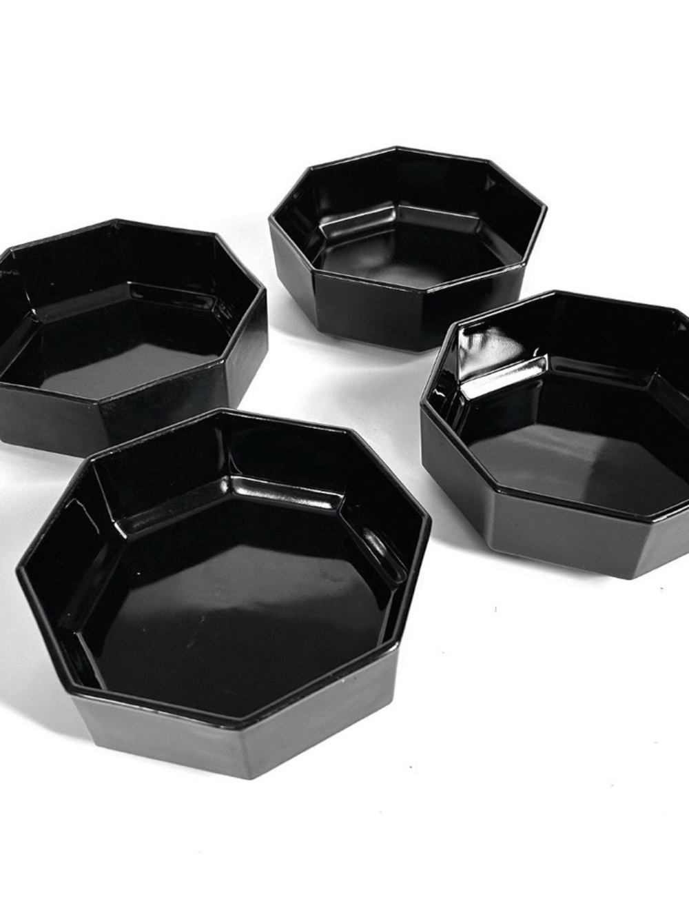 Arcoroc Octime Black Octagonal (4)  Glass Bowls 6in France Impressed Backstamp